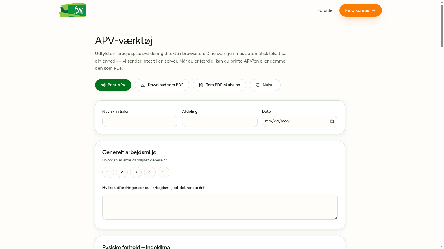 Eksempel på det interaktive APV-værktøj